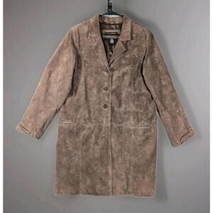 Dialogue Womens Large Brown Genuine Leather Coat Suede Button Front